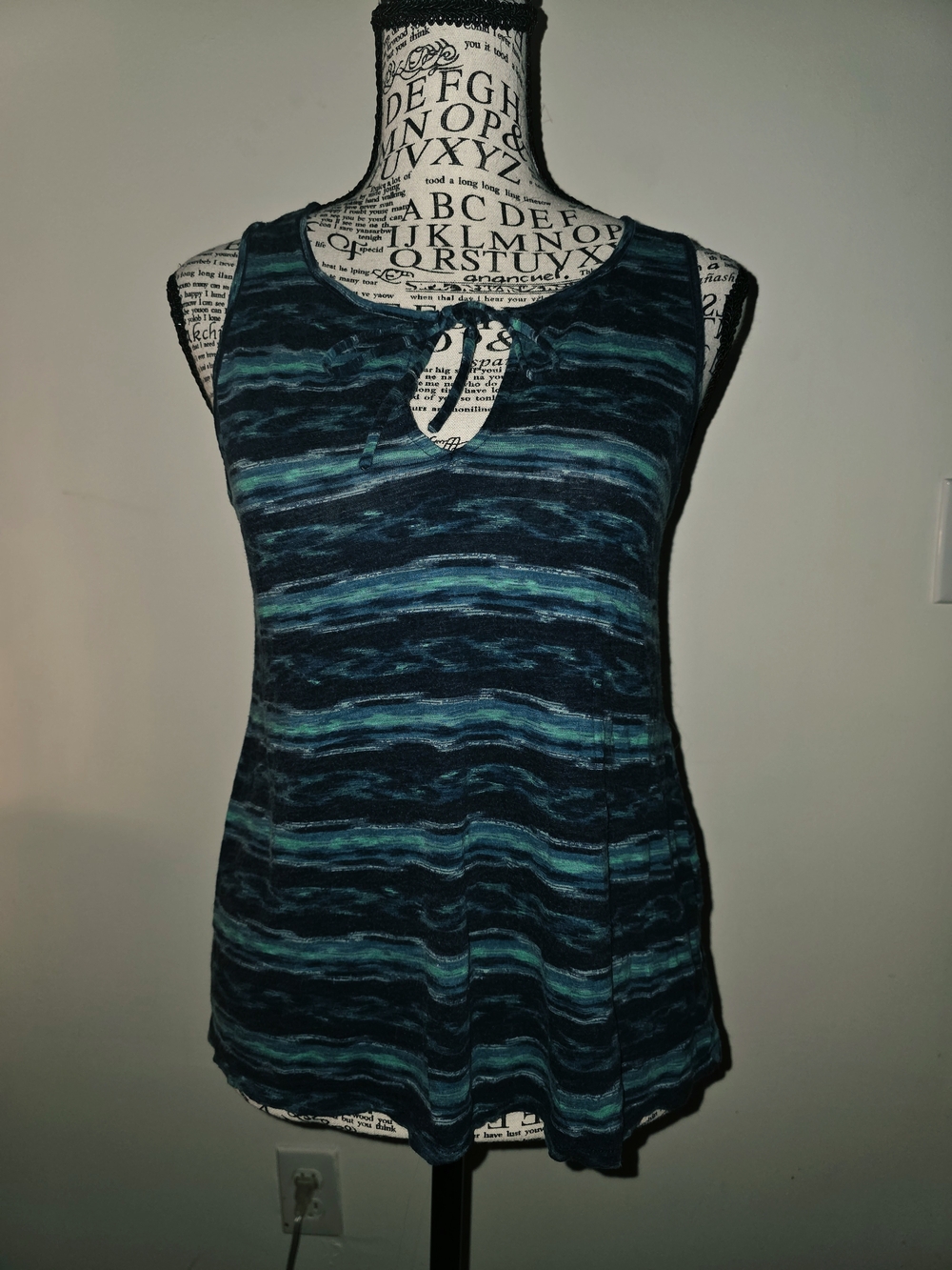 Lucky Brand Teal and Navy Striped Sleeveless Keyhole Tank